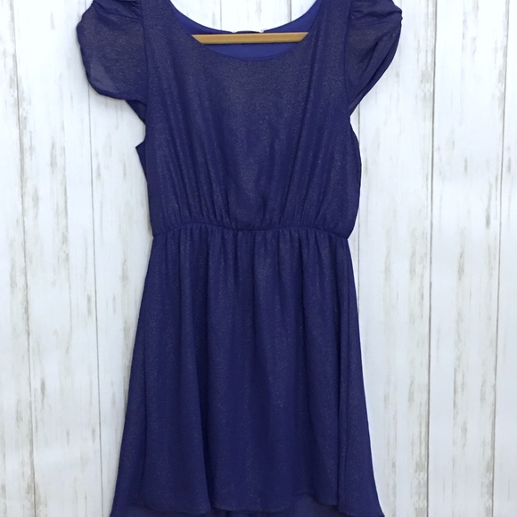 ANTHRO EVERLY Navy Blue Asymmetric Shimmer Dress - Picture 6 of 8